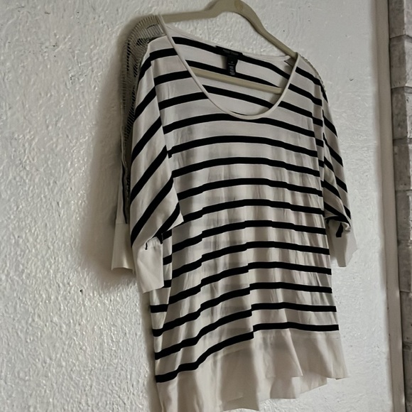 White House Black Market striped blouse with sheer embellished sleeves - Picture 2 of 6